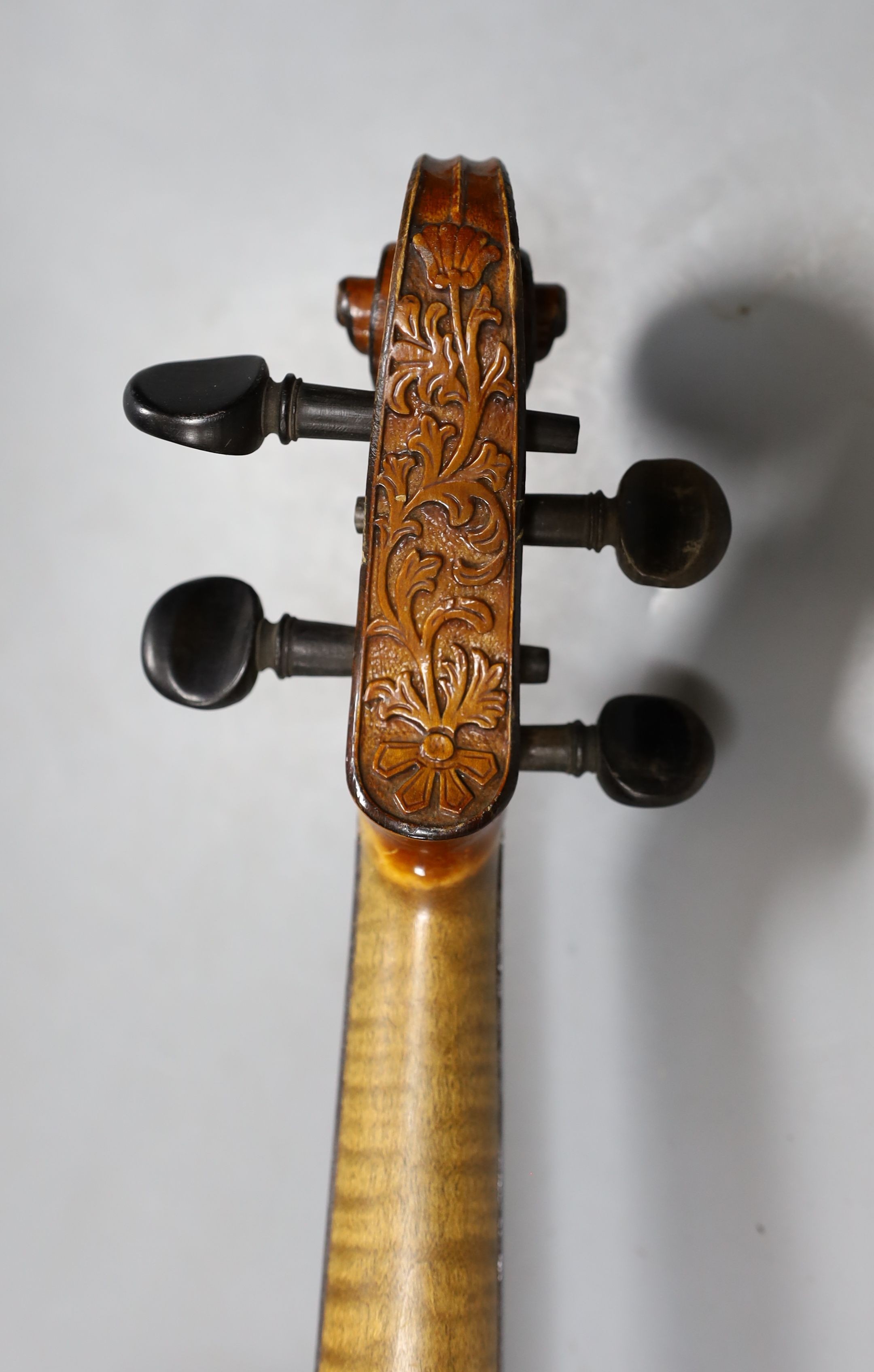 Longsons labelled violin, 60 cms long.